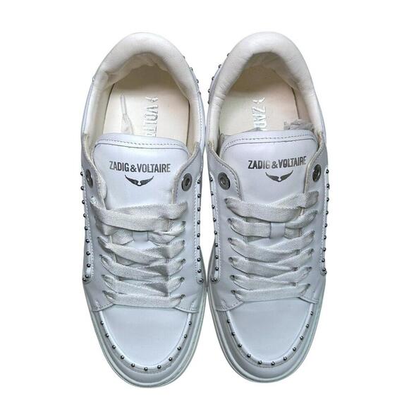 ZADIG & VOLTAIRE Zv1747 Flash White Cow Leather Low Top Studded Sneakers Sz 38 - Picture 11 of 15